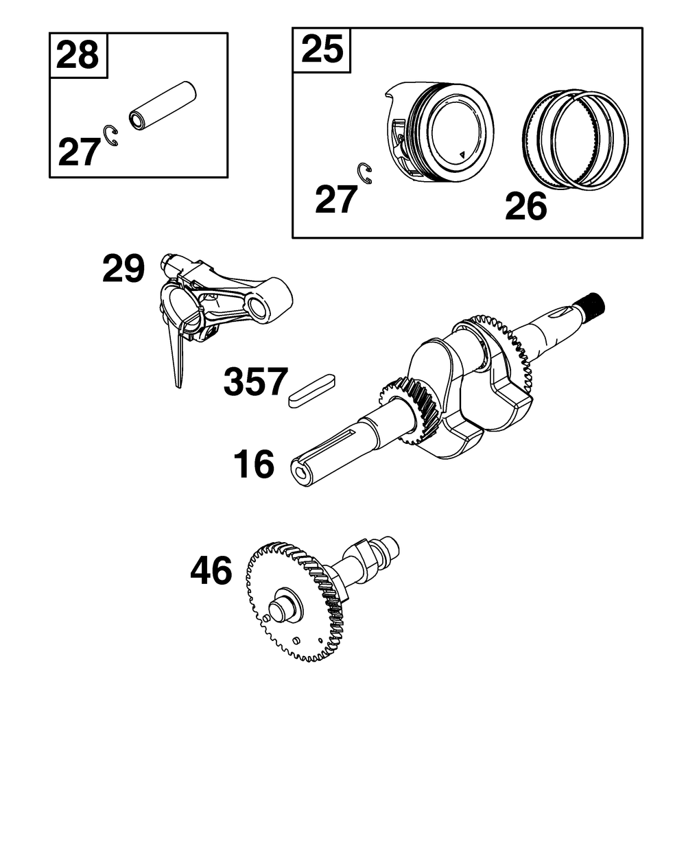 Crankshaft Group Diagram and Parts List for 106232-0268-H1 100000 - 19Z999 Briggs and Stratton Engine